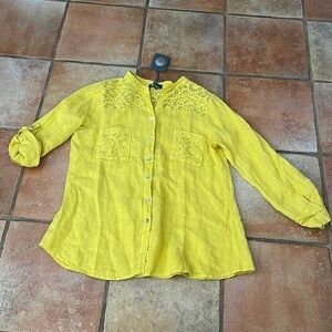 M Made In Italy woven linen button down shirt I. bright Yellow